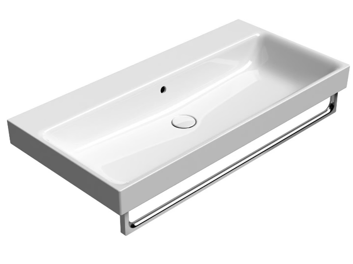 NUBES 100X50 - Rectangular ceramic washbasin with towel rail _ GSI ceramica